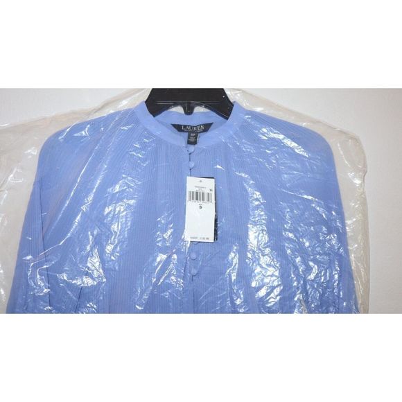 Lauren Ralph Lauren Women's Sz S Light Blue Pleated Georgette L/S Blouse $135 - Picture 3 of 5